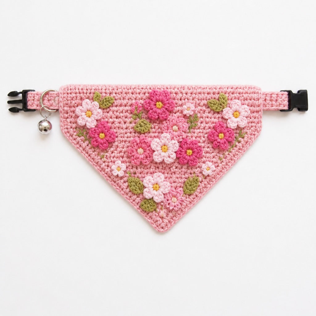 Handcrafted Crochet Floral Cat Bandana